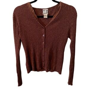 VTG CLIO‎ Womens Burgundy Sparkle Knit Cardigan Sweater Size L